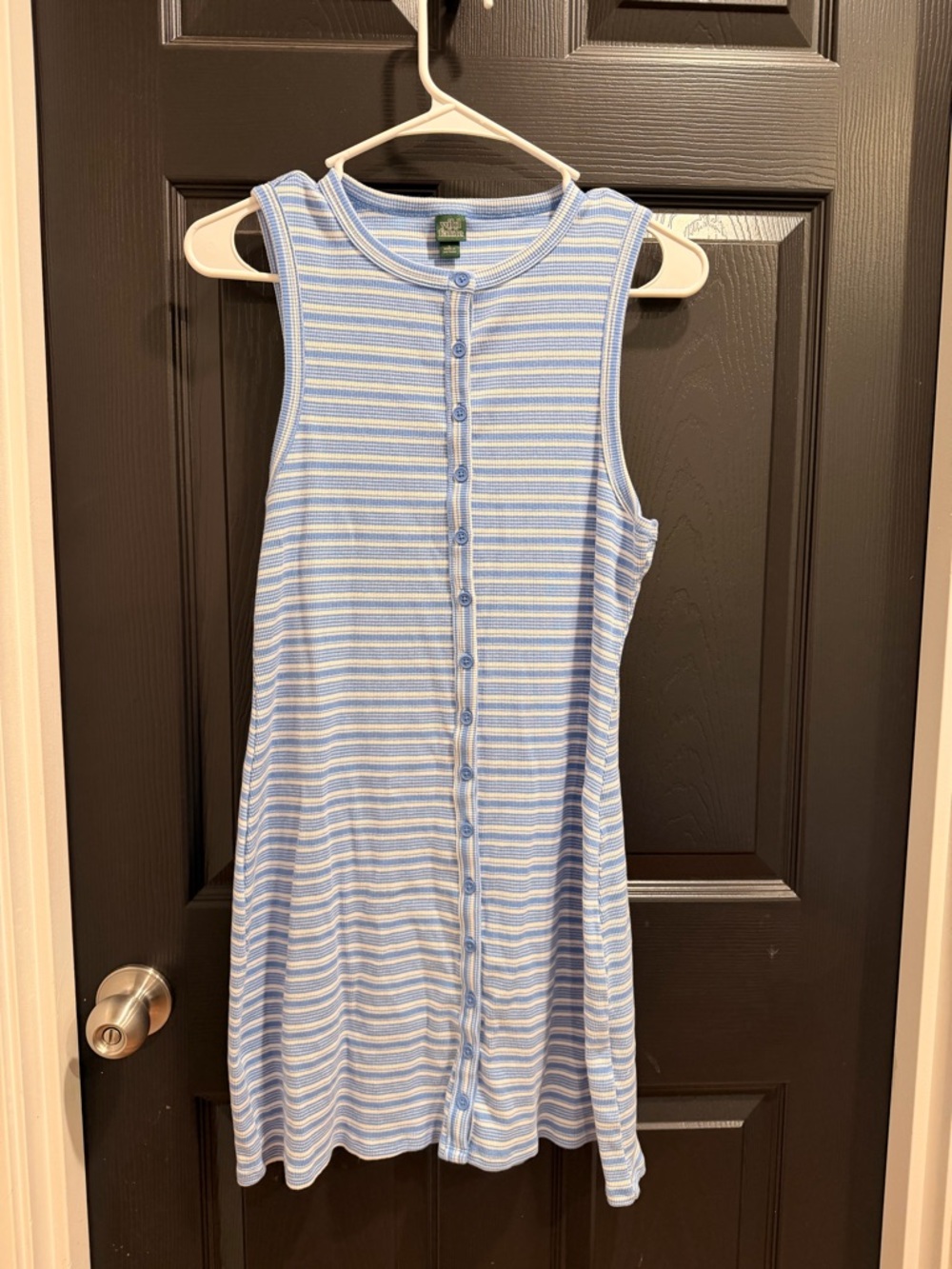 Sleeveless Blue & White Striped Button-Front Dress